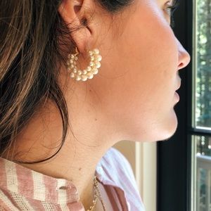 J-Crew faux pearl medium hoops